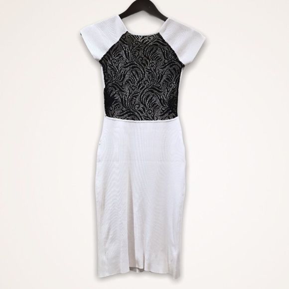 💫4/30 BEBE Ribbed Bandage Lace Panel Dress - Picture 2 of 8